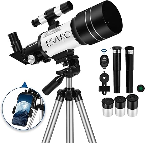 ESAKO Telescope for Beginners & Adults 70mm Astronomical Refractor (30070) with Tripod, Phone Mount, Moon Filter & 3X Barlow